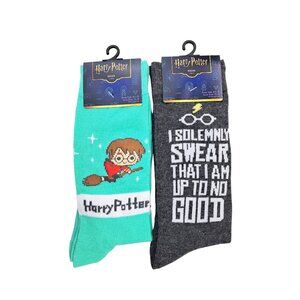 Harry Potter Socks 2 Pairs Up To No Good Broomstick Wizard Size 6.5 to 12 New